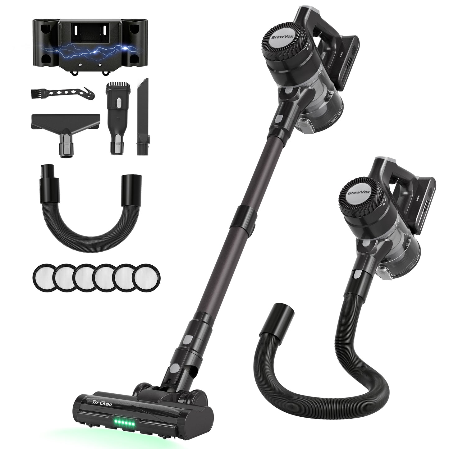 BrewVox Cordless Stick Vacuum, Plus, Black